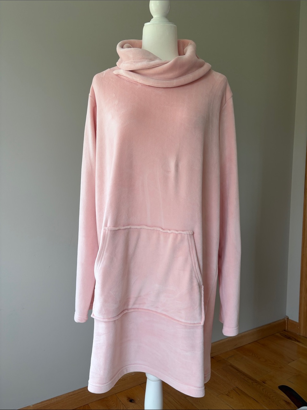 Soft Surroundings L TALL pink Velour Tunic Pullover Cowl Neck Cozy Pocket